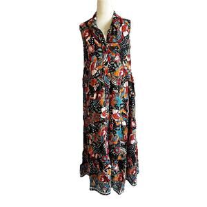 Margaux Riviera Multicolor Batik Collared Maxi Dress Women's Size Medium | 21-15